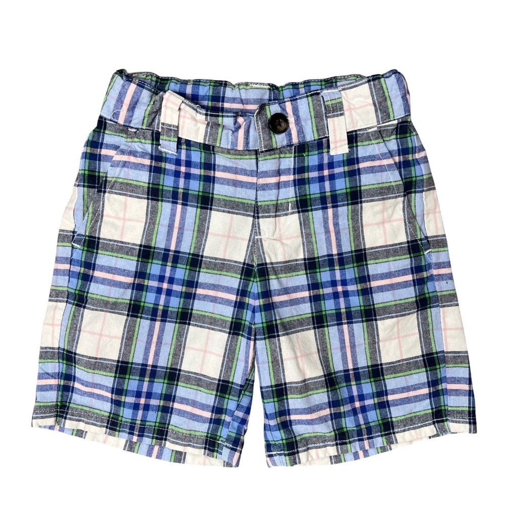 Janie and Jack‎ Boys 2T Blue Green Pink Plaid Adjustable Waist Chino Shorts